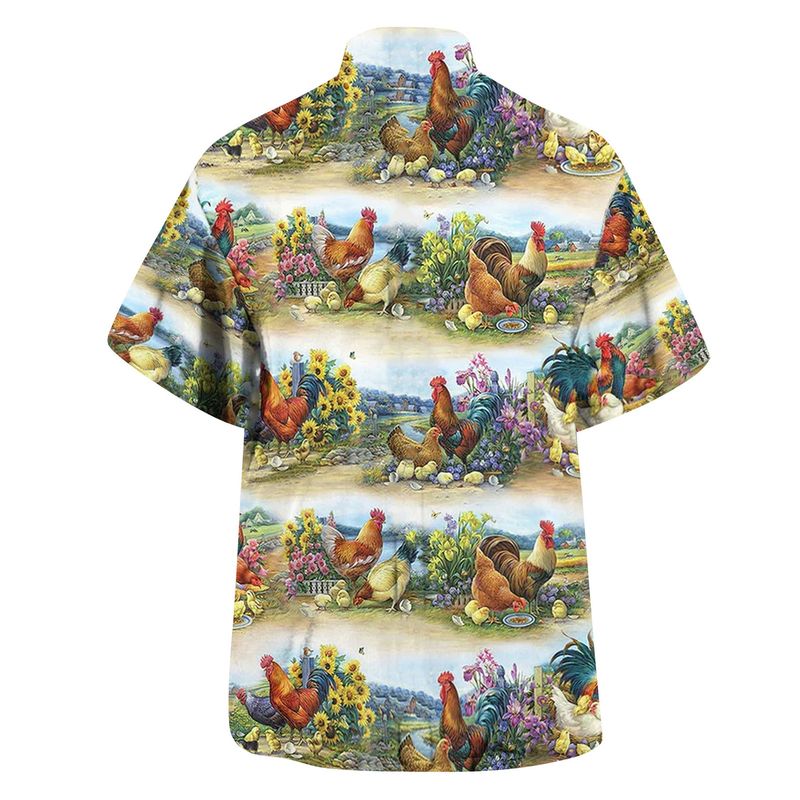 Neu Herren Kurzarm Hawaiihemd mit 3D-Digital-Hahn-Muster bedruckt Herren Sommer Strickjacke_voghion.com