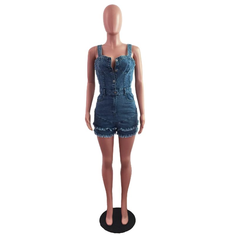 Modischer schmaler Jeans-Strampler für Damen mit Fransen_voghion.com