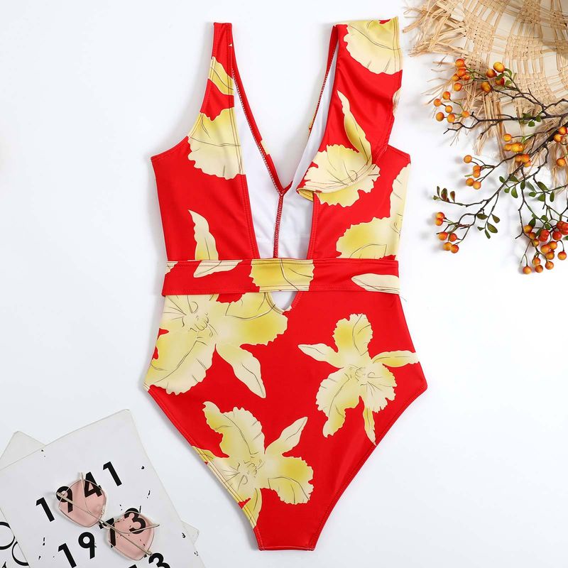 Nuovo costume da bagno intero a triangolo per donna con gonna lunga in chiffon snellente floreale da spiaggia_voghion.com