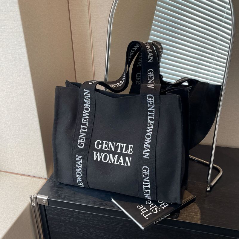 Large capacity canvas for women 2024 new fashionable letter class commuting handbag simple casual shoulder bag_voghion.com