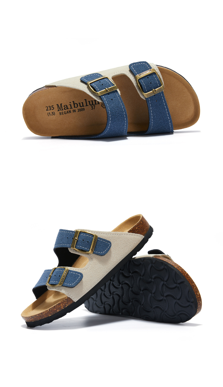 2023 nuove donne estive pantofola in sughero casual spiaggia doppia fibbia antiscivolo esterno in pelle nabuk slip on slides scarpa_voghion.com