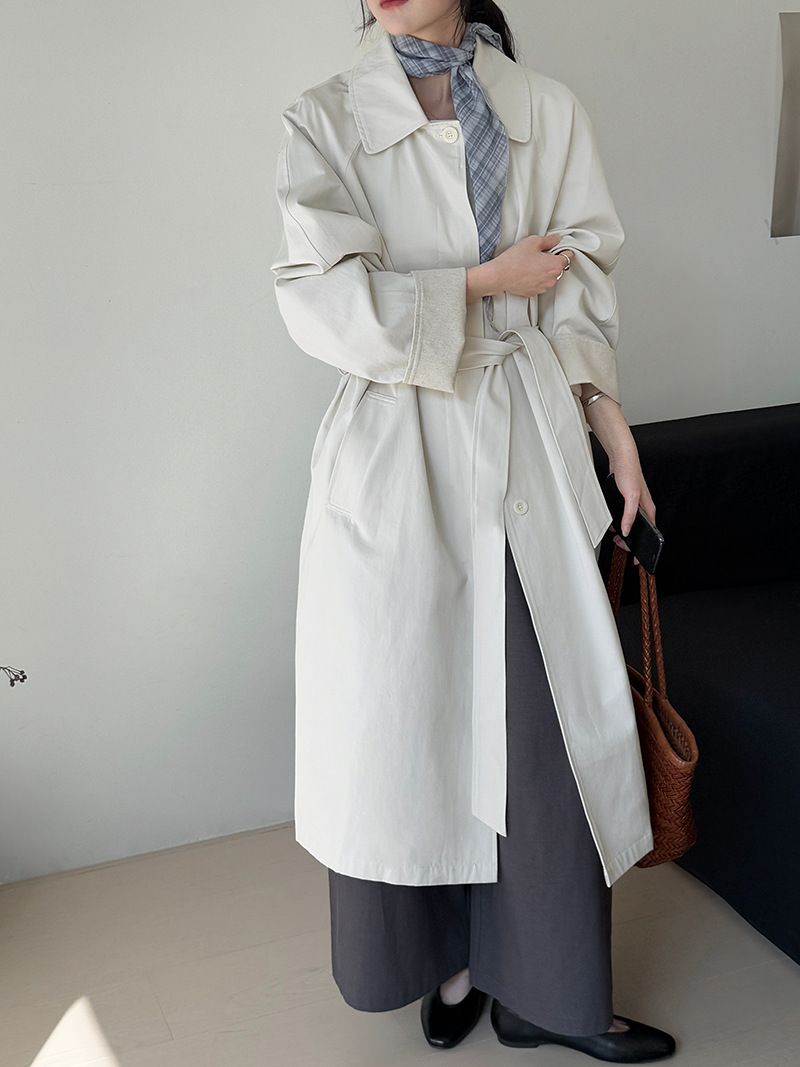 Women's Korean Retro Elegant Lapel Mid-Length Trench Coat For Women Japanese Style High-End Oversized Casual Jacket For Early Autumn_voghion.com