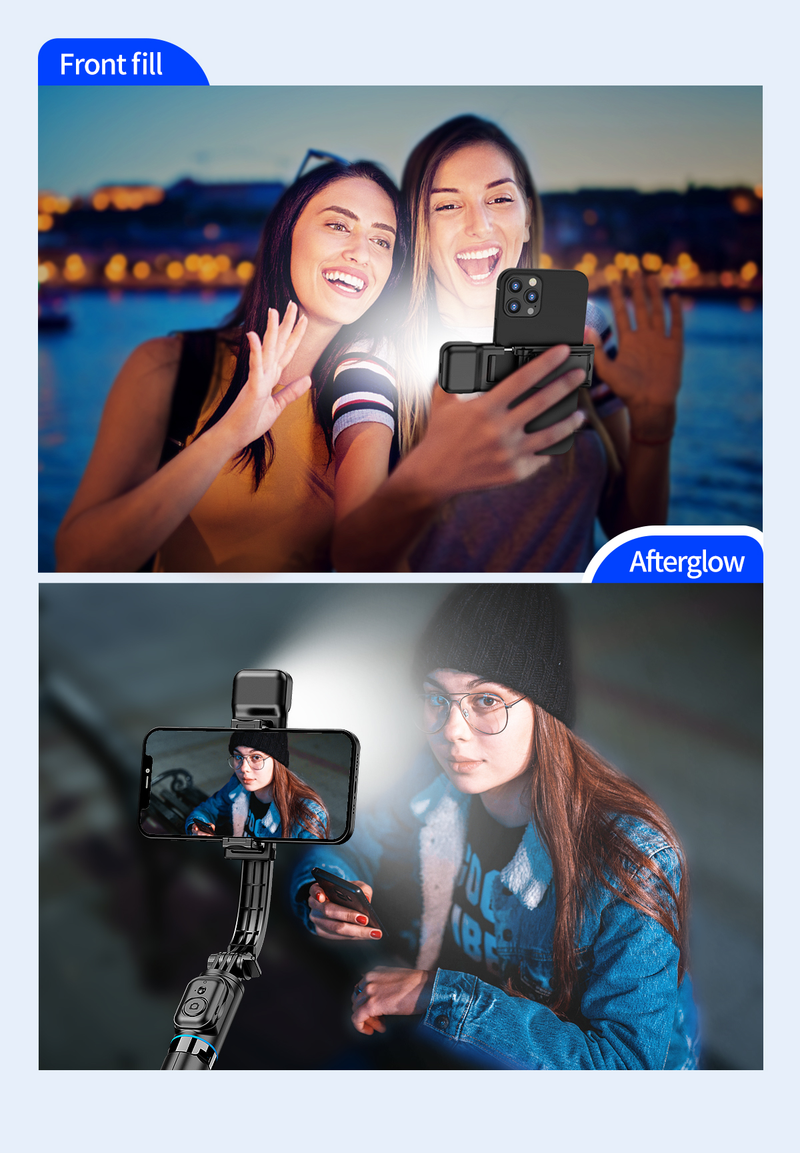 Smartphone Selfie Stick Wireless Bluetooth Telecomando Pieghevole portatile Supporto da tavolo Treppiede Luce di riempimento per iPhone Android_voghion.com
