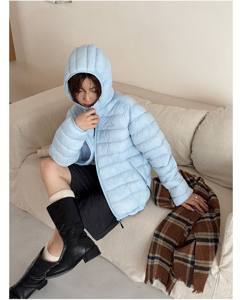 Women's Lightweight Hooded Puffer Jacket - Winter Warm Coat With Softshell Fabric, Slim Fit Zip-Up Outerwear For Casual & Commuting_voghion.com