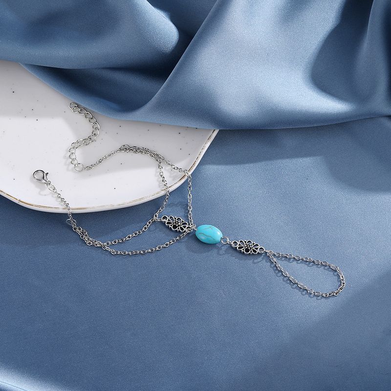 Novo estilo boêmio turquesa esculpida oco correntes de tornozelo de dupla camada_voghion.com