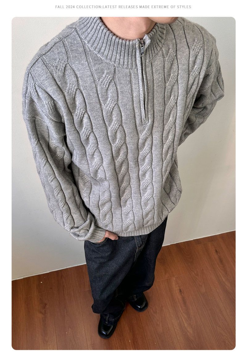 Classic Cable Knit Sweater - Men's & Women's Quarter-Zip Pullover, Vintage-Inspired Textured Design, Fall & Winter Layering Essential_voghion.com