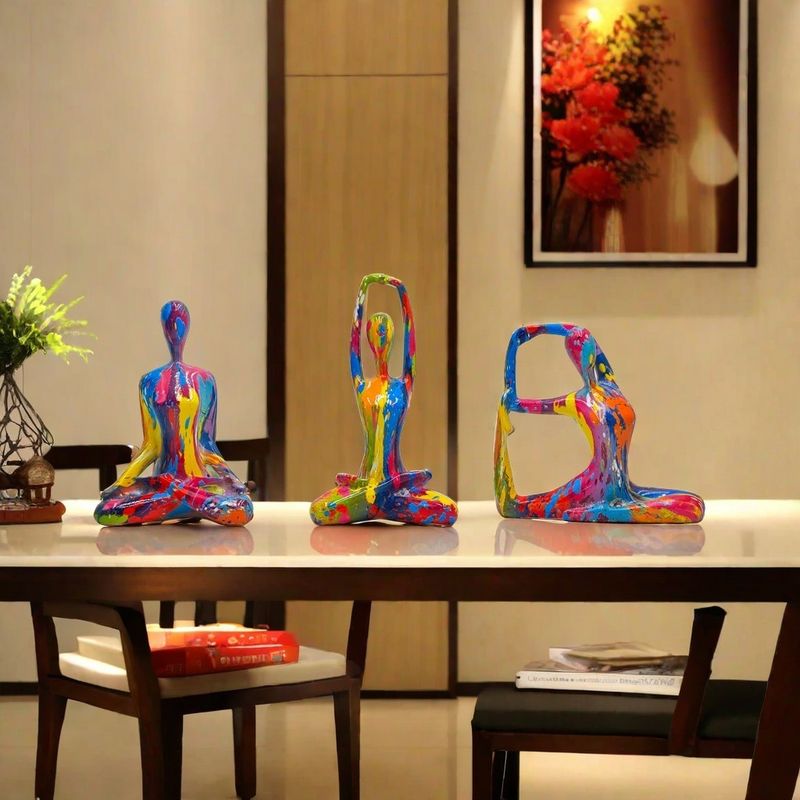 Creative Water Transfer Printing Abstract Colorful Yoga Figure High-End Luxury Home Table Decoration Crafts_voghion.com