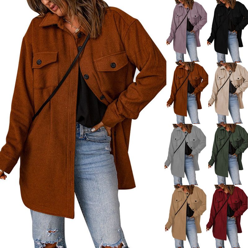 Vrouwen Winter Nieuwe Effen Kleur Enkelrijs Casual Revers Wollen Jas Voor Vrouwen_voghion.com