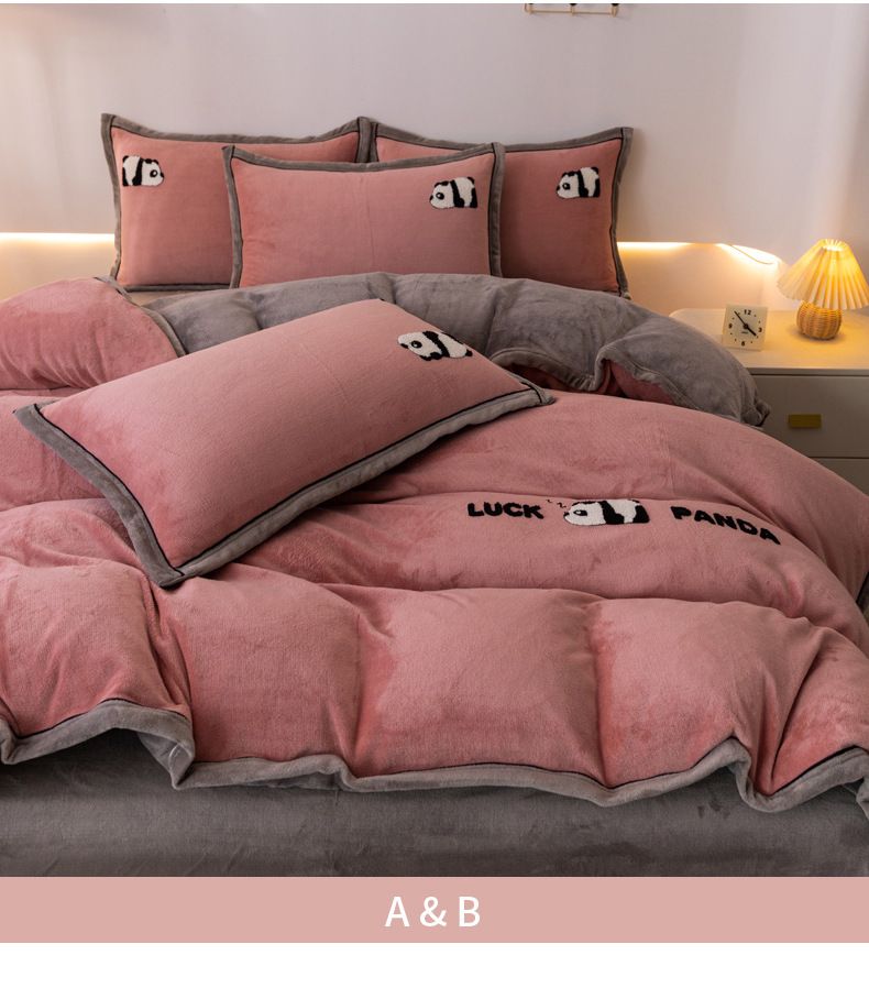 Novo conjunto de cama de veludo de leite de dupla face, quatro peças, toalha de veludo quente e grossa de inverno, capa de edredom bordada, lençol, conjunto de três peças_voghion.com