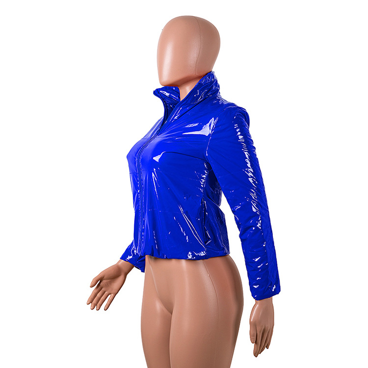 Giacca imbottita in pelle PU brillante da donna, giacca calda, nuovo cappotto solido autunnale e invernale_voghion.com