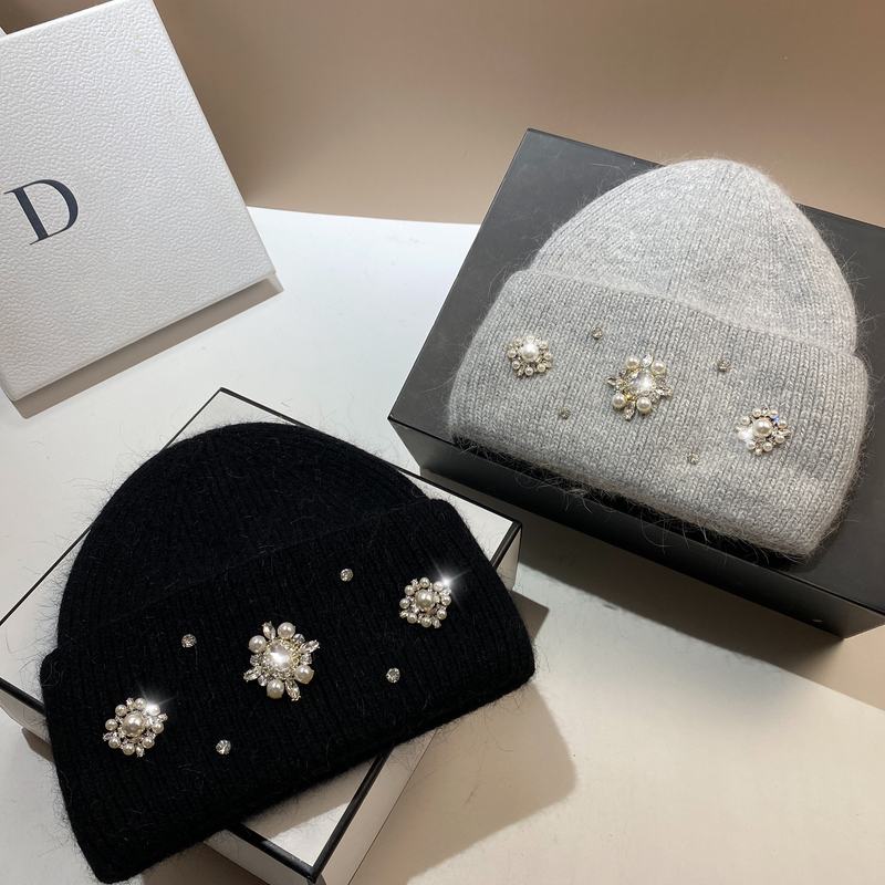 Neuer europäischer Stil Palast Feng Shui Diamant Kaninchenhaar Strickmütze für Wärmeerhaltung im Herbst und Winter,_voghion.com