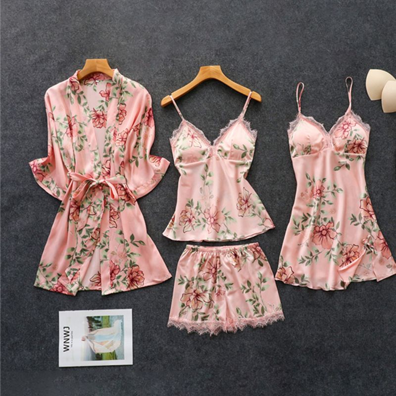 Hot selling four piece set with ice ribbons, pads, home set, sexy summer small chest and romantic clothing_voghion.com