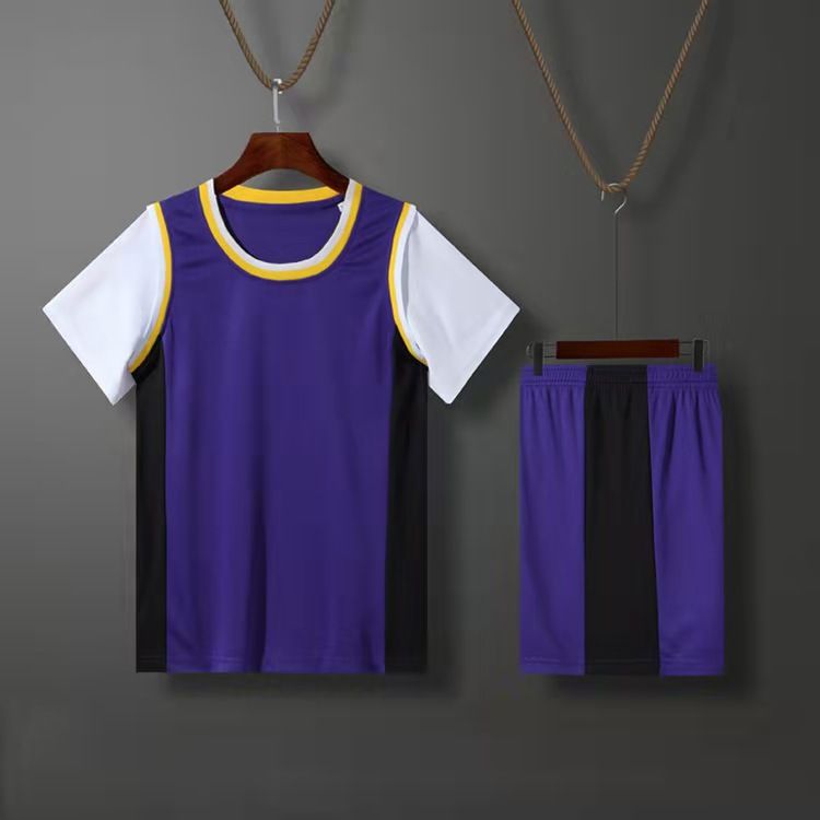 Ensemble deux pièces uni à manches courtes pour enfants, maillot d'entraînement pour élèves du primaire et du secondaire_voghion.com