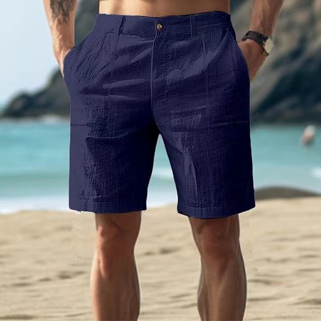 Produttori di pantaloncini da spiaggia casual in cotone e lino tinta unita da uomo_voghion.com