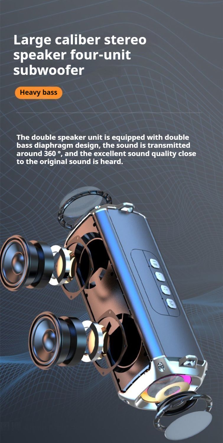 Enceinte Bluetooth portable 20 W avec basses puissantes et lumière colorée, stéréo surround, étanche, sans fil, caisson de basses, boombox, karaoké à domicile_voghion.com