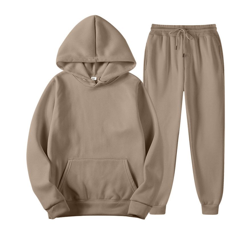 Cross-border Trend Casual Sports Suit Men's Solid Color Hooded Fleece Sweater Two-piece Set Casual Versatile_voghion.com