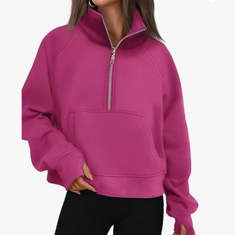 Women's Half-Zip Fleece Hoodie With Raglan Sleeves - Customizable Embroidery & Heat Transfer Options, Casual Streetwear, Loose Fit, Short Length_voghion.com