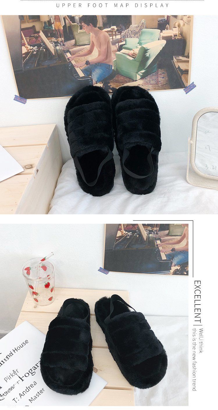 Foreign trade thick-soled plush slippers for women 2023 New 43 plus size flat home plush cotton slippers elastic band warm_voghion.com