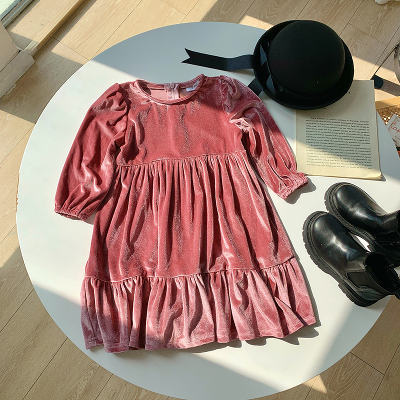 Rotes Herbst-Samt-Langarm-Kinder-Prinzessinnen-Neujahrskleid für Mädchen_voghion.com