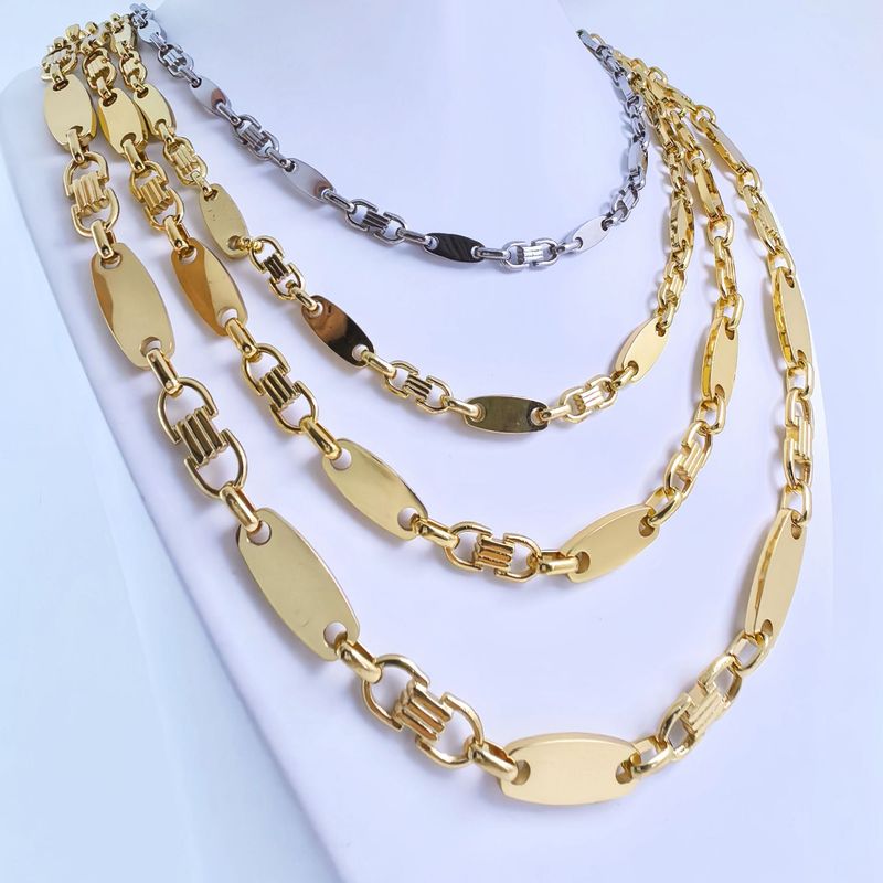 Men's Jewelry Handmade Chain Fashionable And Atmospheric Necklace Emperor Chain Smooth Stainless Steel Return Flat Link Chain Set_voghion.com