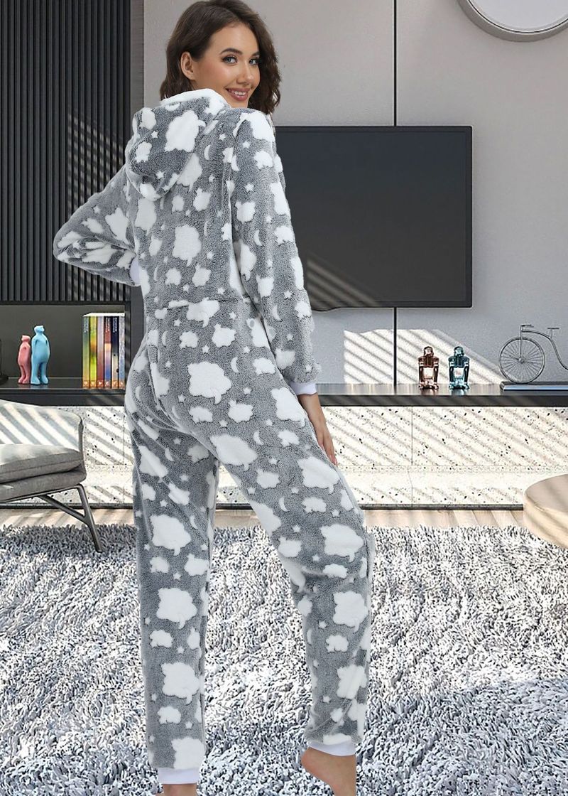 Underwear & Sleepwears Cozy Flannel Print Hooded Onesie Pajamas For Women - Soft & Warm Sleepwear With Fun Patterns (Unicorn, Glow-in-the-Dark)_voghion.com