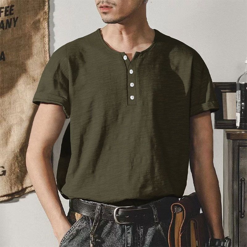 Maglietta a maniche corte in bambù per il commercio estero transfrontaliero, da uomo, estiva, casual, con colletto alla coreana, taglia grande, a maniche corte, da uomo, con bottoni_voghion.com