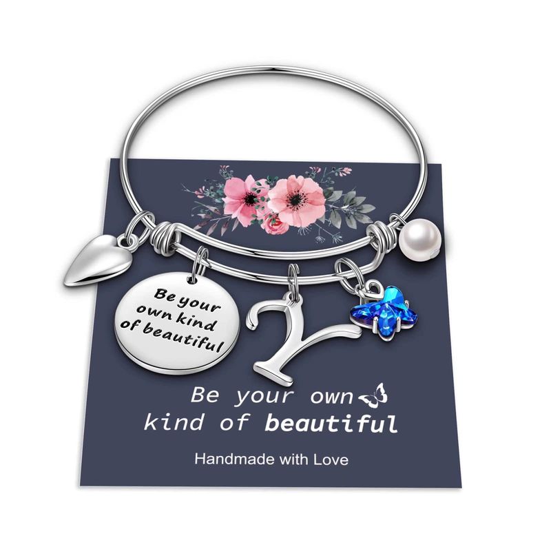 Bracciale con etichetta rotonda regolabile, ciondolo a forma di farfalla blu con perla dell'amore, bracciale in acciaio inossidabile con ciondolo a forma di lettera_voghion.com