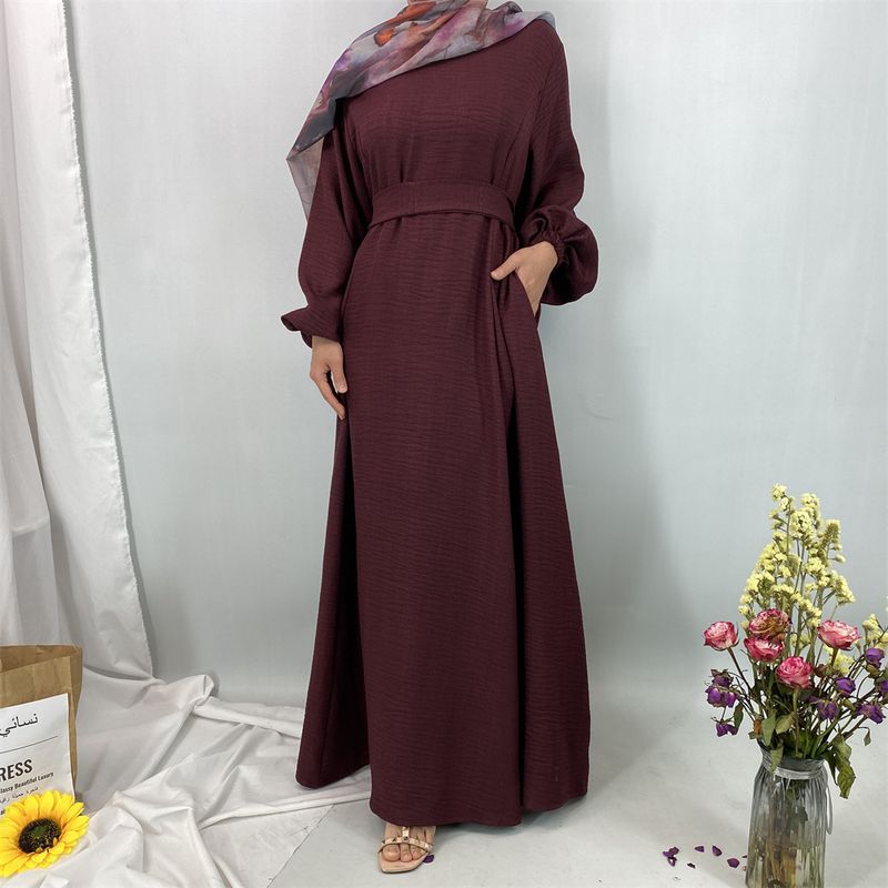 Elegantes muslimisches Abaya-Kleid – schlichtes, lockeres, langes Kleid (atmungsaktives Gewebe – perfekt für den Dubai-/Türkei-Stil)_voghion.com