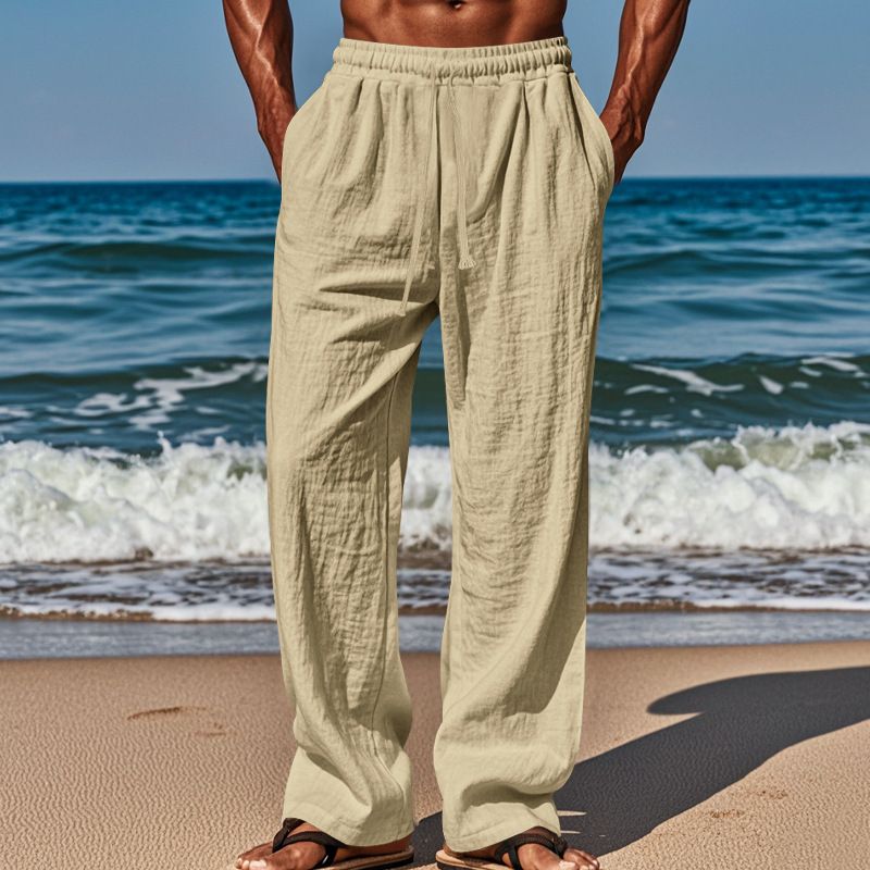 Premium Products Herren-Strandhose aus Leinen, übergroße Outdoor-Reisehose, lässige, atmungsaktive Hose_voghion.com