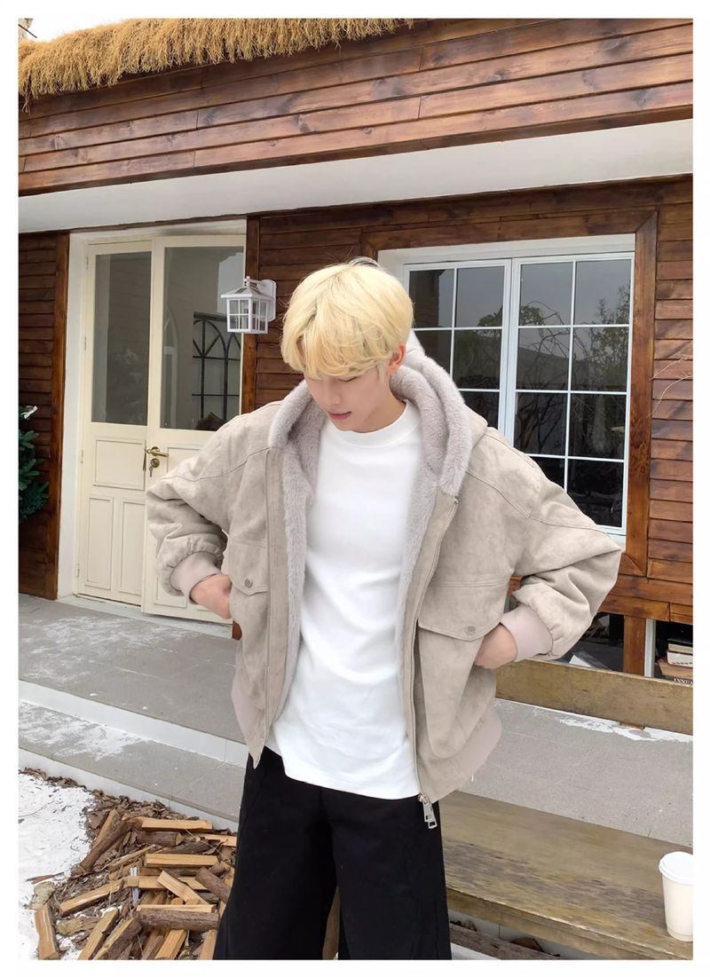 Men's Winter Hooded Puffer Jacket, Oversized Style, Retro Quilted Coat With Marble Print, Streetwear-Inspired Warm Outerwear_voghion.com