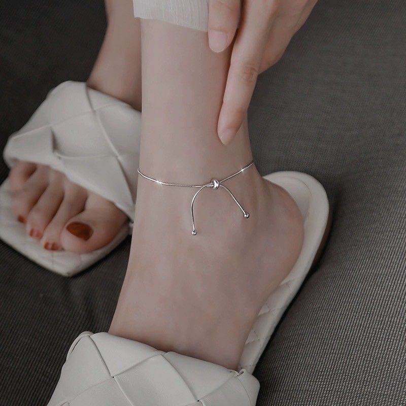 Cavigliera regolabile 2023 nuova tendenza argento puro Internet celebrità stile minimalista nicchia di fascia alta senso piede da donna_voghion.com