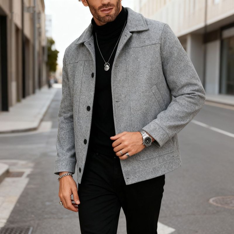 Men's Slim Fit Wool Blend Peacoat Single Breasted Notch Lapel Jacket For Autumn Winter Casual Business Wear (Grey, Black, Khaki, Beige)_voghion.com