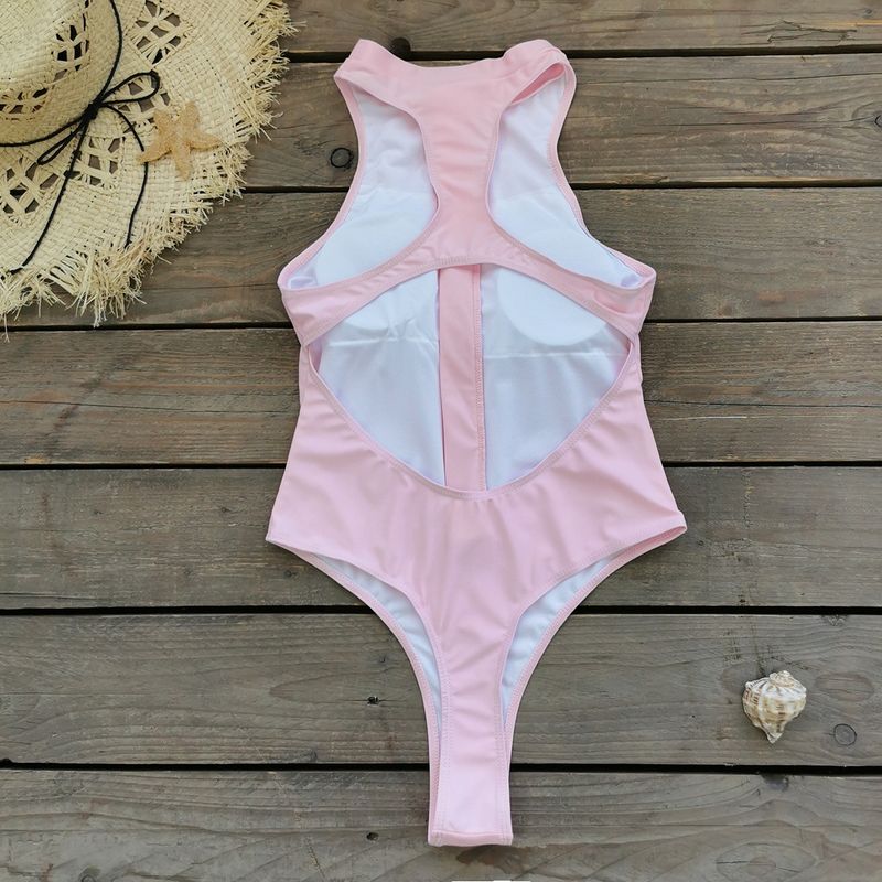 Maillot de bain une pièce sans manches pour femme, couleur unie, fermeture éclair_voghion.com
