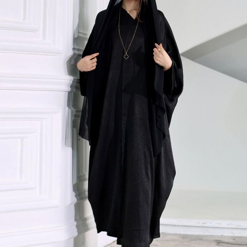 Women's Clothing Elegant Muslim Fashion Long Dress Open Cardigan Gown Polyester Fabric High Temperature Shaping Spring_voghion.com