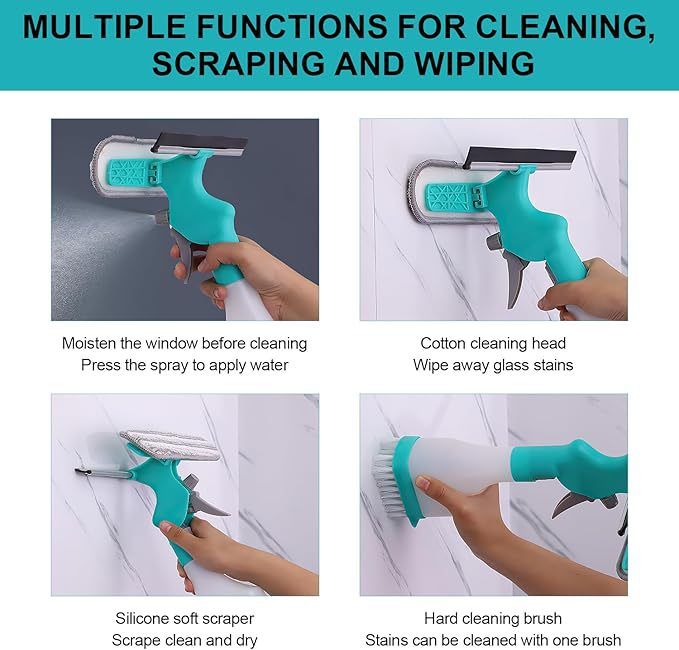 4-in-1 Scraper Sprayer Multi-Functional Window Cleaning Tool And Plush Glass Brush_voghion.com