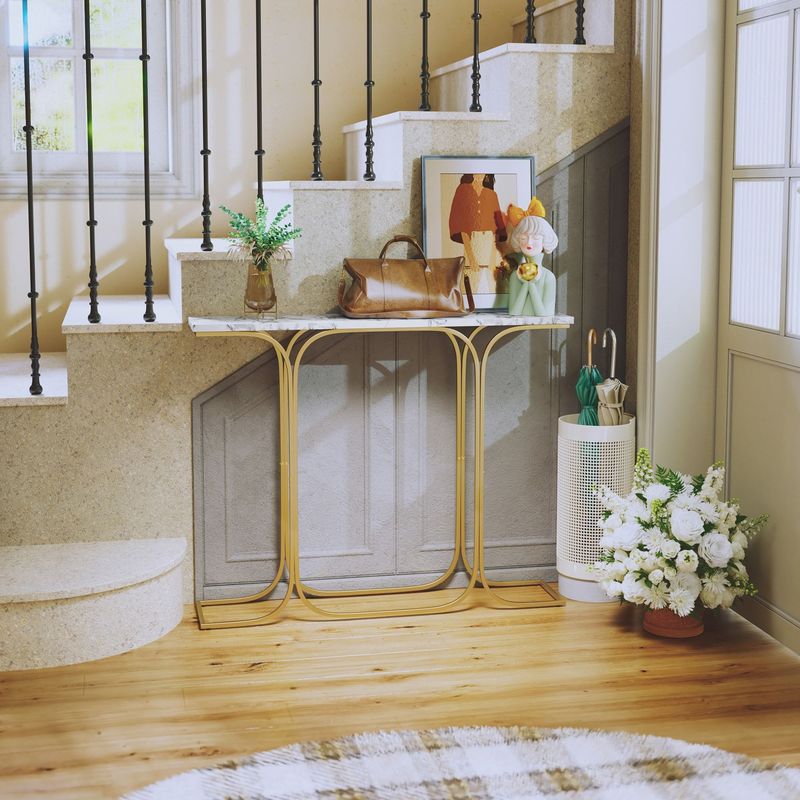 Console Table Narrow Sofa Table With Stable Metal Legs Entrance Table Home Decor Behind The Couch Table Modern Foyer Table For Living Room, Entryway, Hallway, Gold_voghion.com