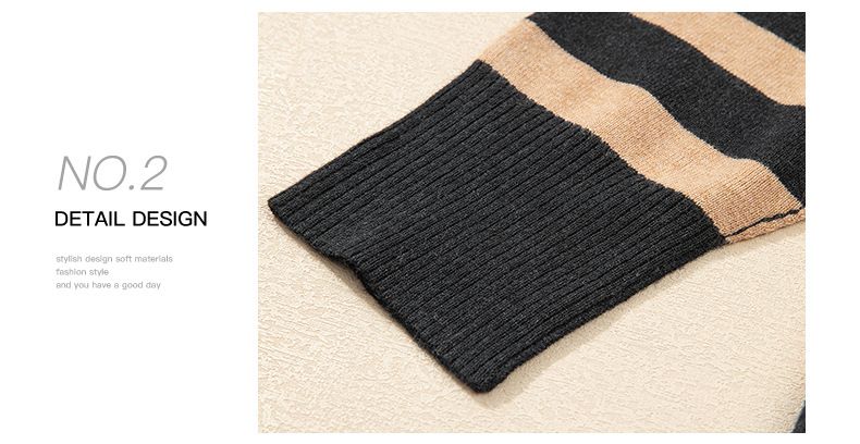 Shiying's new winter zipper pullover casual versatile loose striped side slit oversized sweater_voghion.com