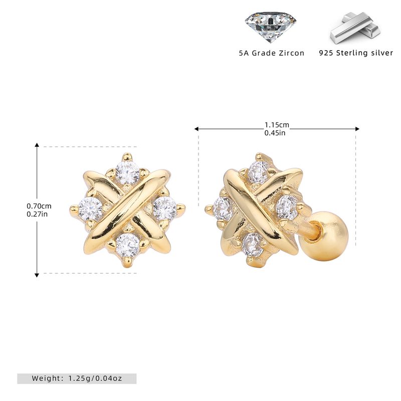 Damenschmuck X-förmige Sternohrringe aus 925er Sterlingsilber mit Zirkonia, elegant und vielseitig für den täglichen Gebrauch, passend zu allen Accessoires_voghion.com