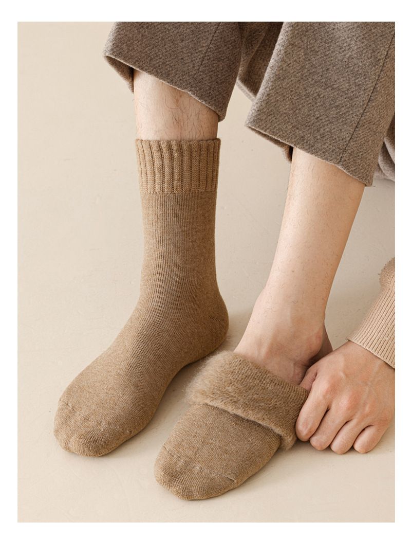 Men's Autumn And Winter Fleece Thickened Socks Warm Fleece Socks Winter Solid Color Long Tube Plush Socks Medium Tube Socks_voghion.com