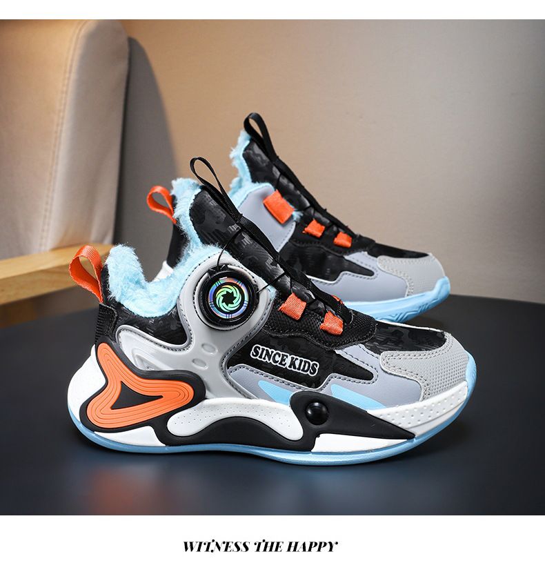 Boys' casual sports shoes Winter leather surface waterproof and velvet warm students Small and medium-sized children's sports shoes_voghion.com