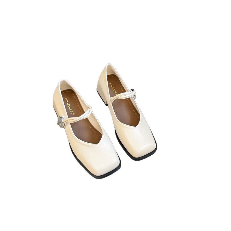 Retro Square Head Thick Heel Mary Jane Schuhe Fairy Schuhe Fairy Wind Gentle One Pedal Single Schuhe_voghion.com