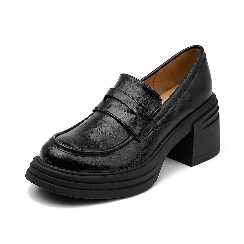Thick Soled Height Increasing Leather 2025 Spring Autumn New Item, Small And Fluffy Women's Shoes, British Style Loafers_voghion.com