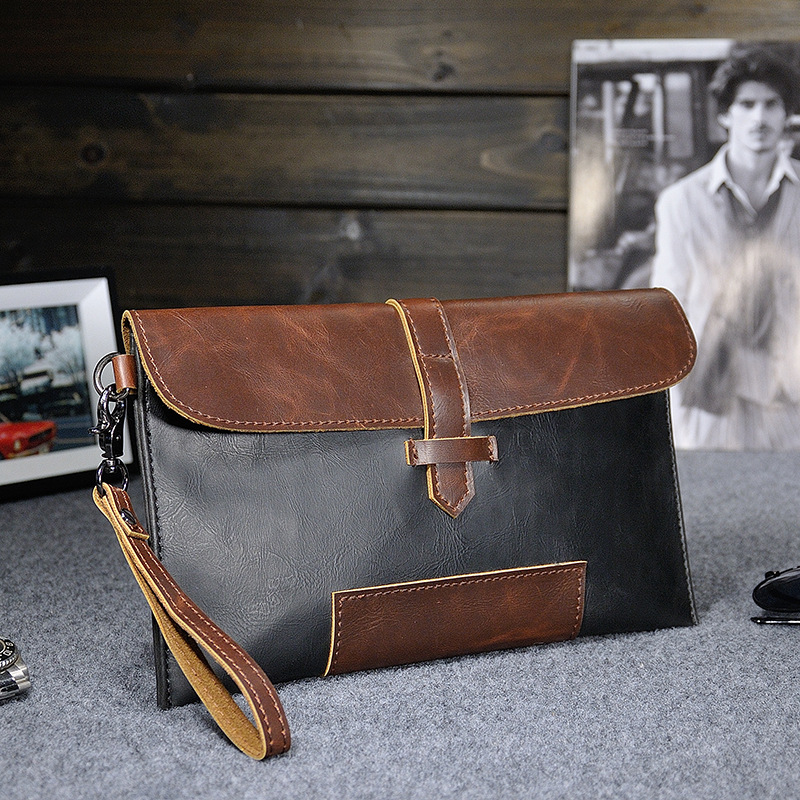 Retro Casual Clutchväska för män Personlig design Clutchväska Crazy Horse telefonväska i läder_voghion.com