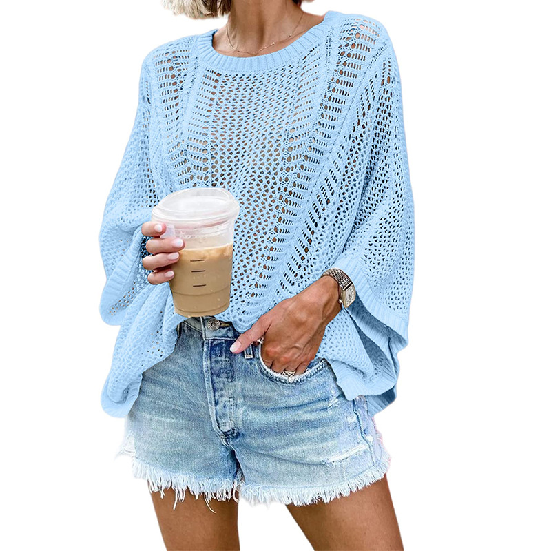 Sexy Style Vacation Knitted Loose Mesh Hollow Beach Bikini Cover-Up_voghion.com
