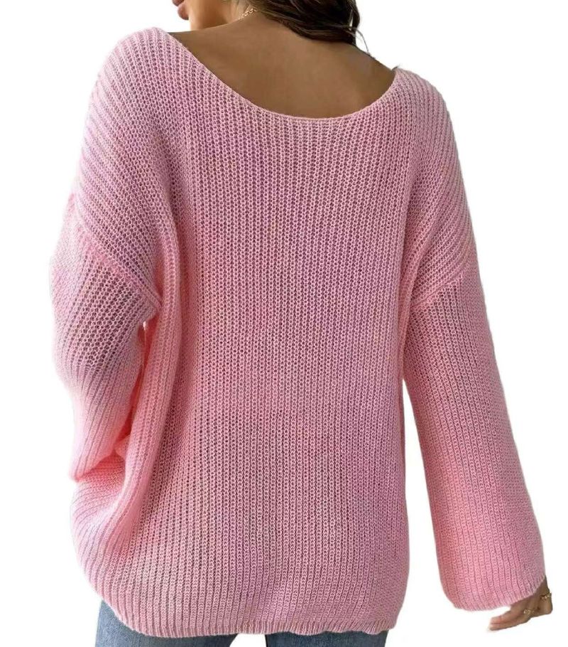 Women's Oversized Valentine's Day Love Embroidery Off-Shoulder Sweater - Cozy Casual Pullover With Heart Applique_voghion.com