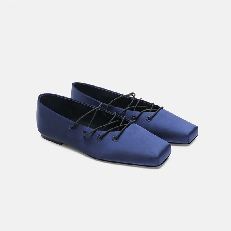 Frühling Sommer Neue ~ Seide Satin Square Toe Lace-Up Ballett Für Frauen 2025 Neue Casual Outdoor Flache Schuhe_voghion.com
