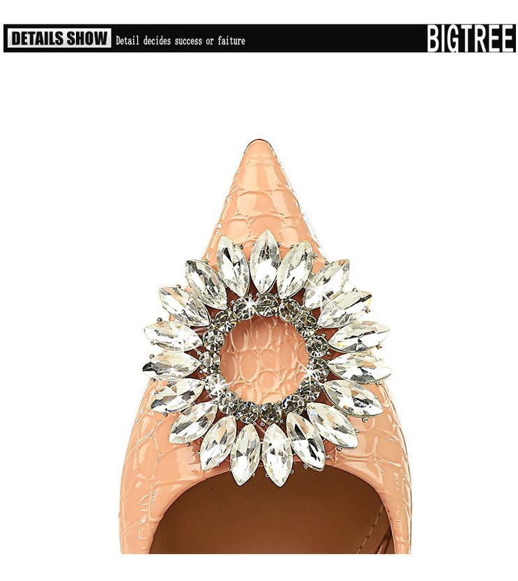 3391-K29 Fashionable High Heels With Thin Heels, Shallow Mouth, Pointed Toe, Lacquer Skin, Snake Pattern, Water Diamond_voghion.com