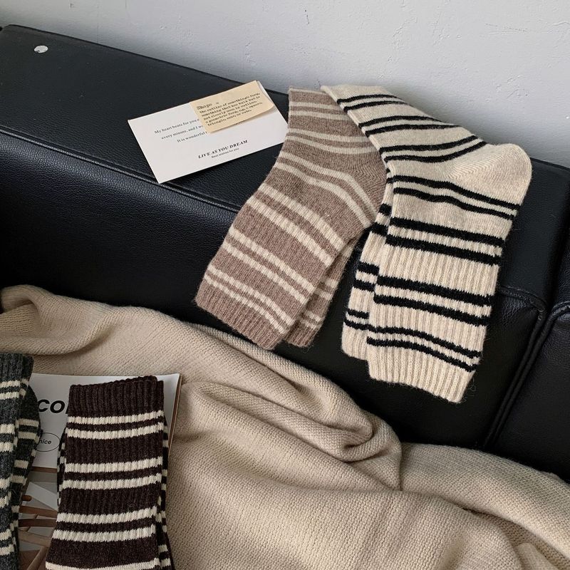 Calzini di lana per uomo e donna, caldi calzini termici a mezza lunghezza con motivo a righe, morbidi e traspiranti, calzini casual unisex per tutte le stagioni_voghion.com