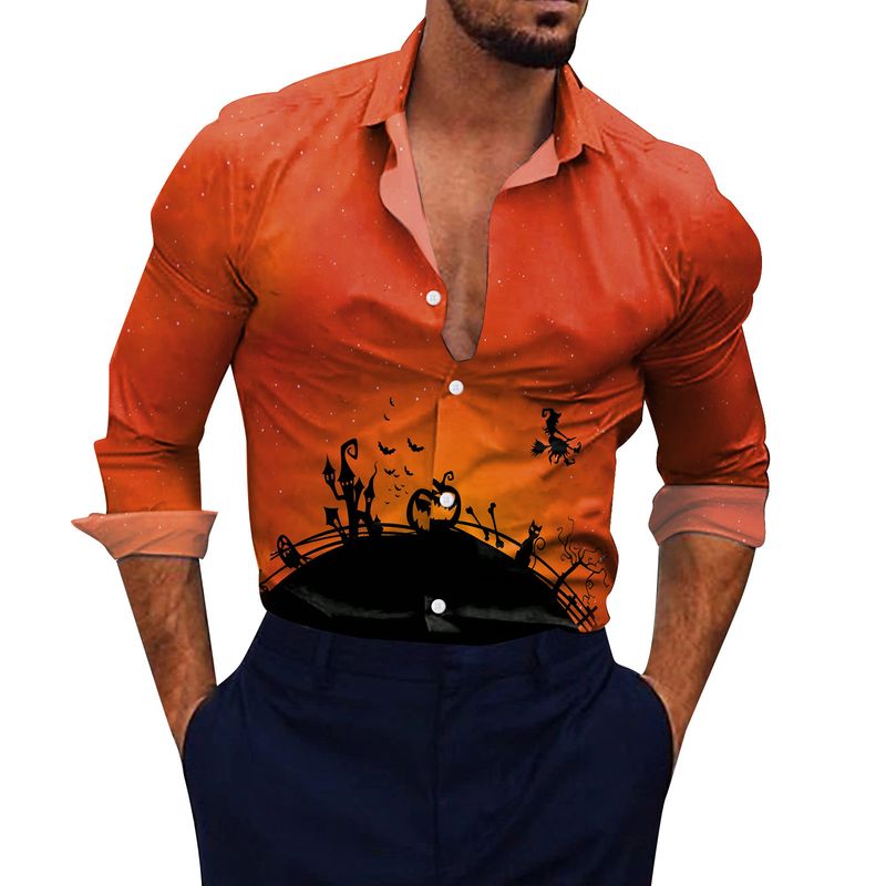 camicia da spiaggia ampia con stampa floreale 3D da uomo a maniche lunghe per Halloween_voghion.com
