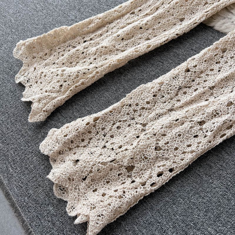 Women's Clothing Spring and summer travel holiday style V-neck tassel suspender tube top + high waist flared pants hook flower two-piece suit_voghion.com